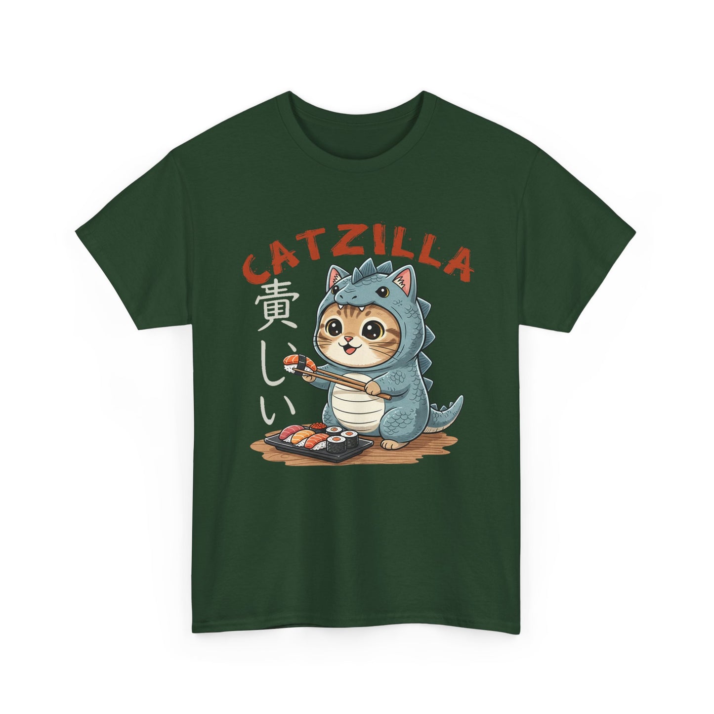 Catzilla T-Shirt — Cute Cat Dinosaur Costume Eating Sushi Graphic Tee