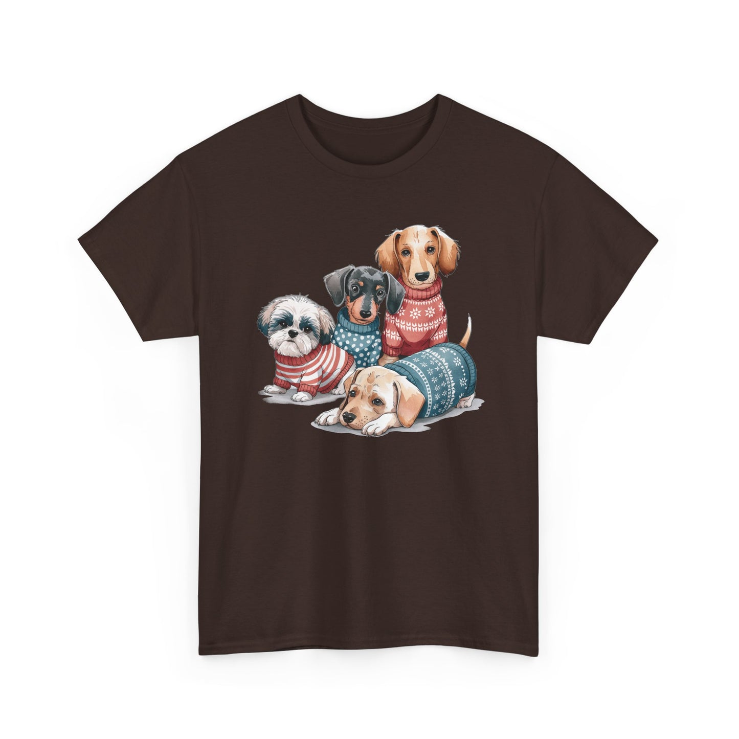 Dog Squad Tee — Cute Puppies in Cozy Sweaters Graphic T-Shirt