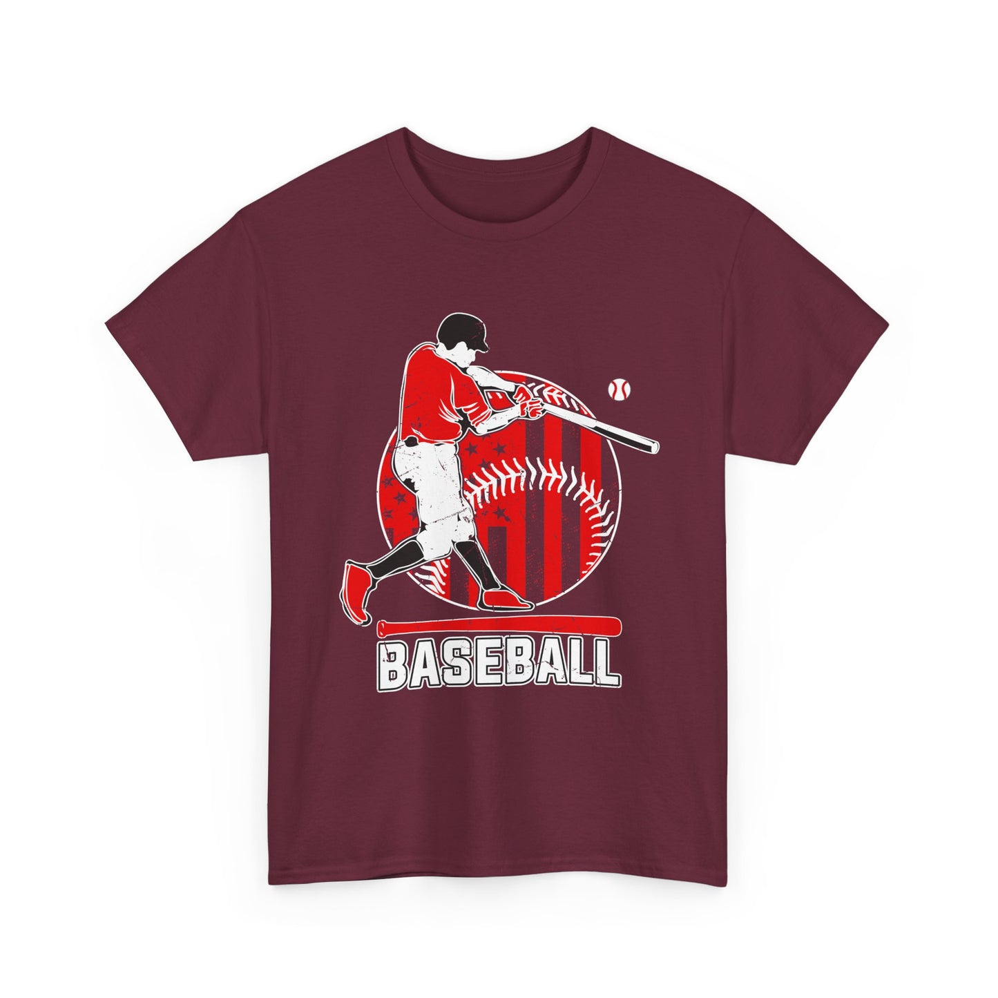 Baseball Player Graphic Tee — Vintage Red Batter Design
