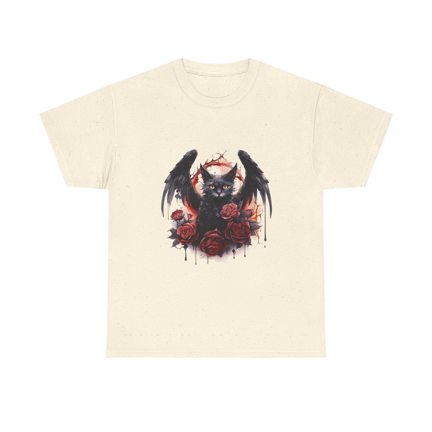 Cat Demon Tee — Gothic Bat-Wing Cat with Roses Graphic Shirt