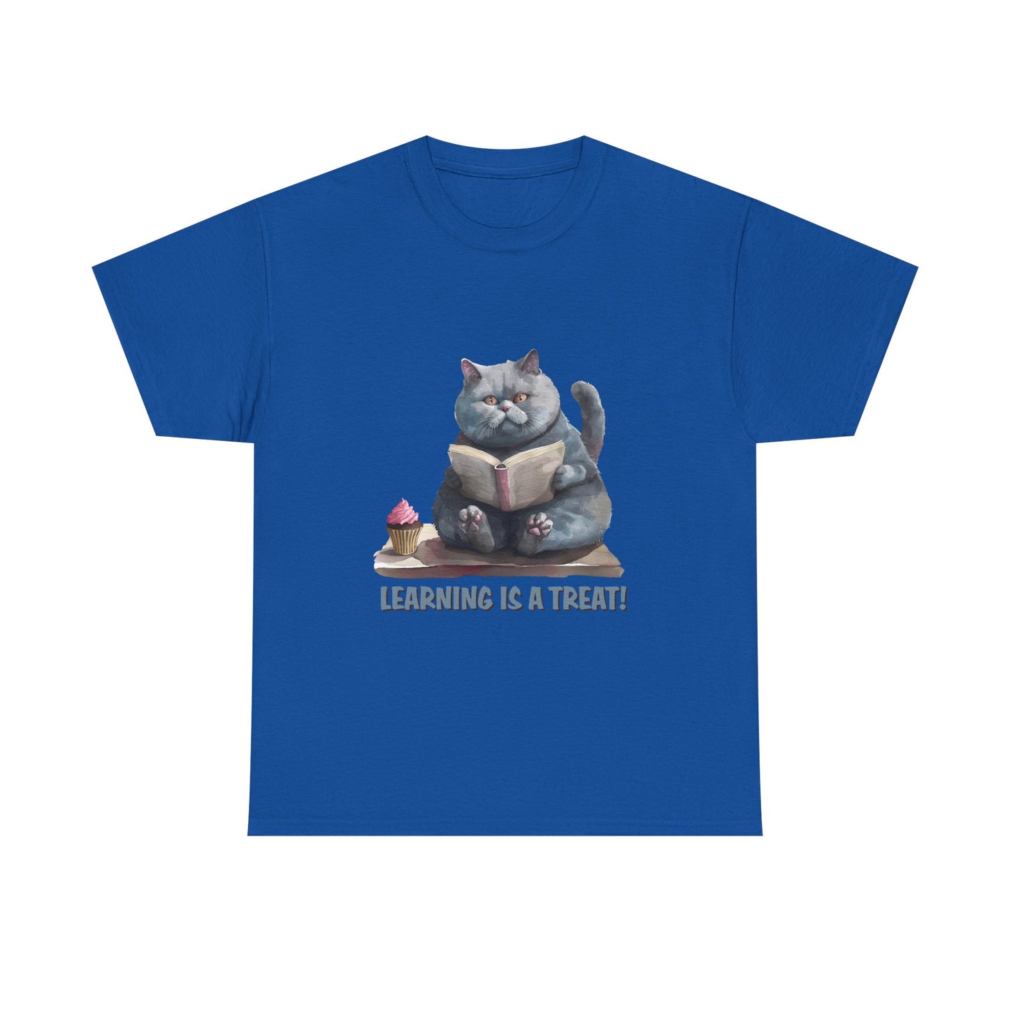 Cat Reading T-Shirt — "Learning Is a Treat" Cute Book Lover Tee