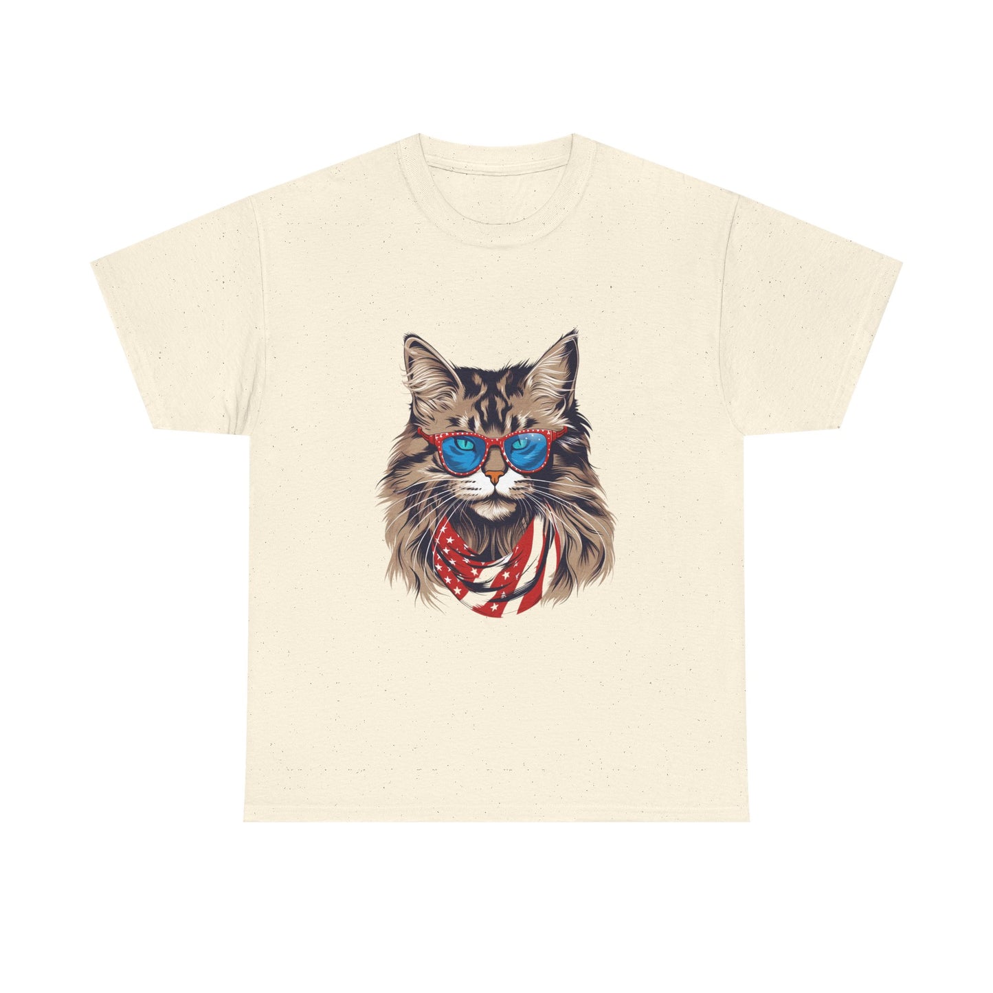 Patriotic Cat Tee — Cat with American Flag Bandana & Sunglasses T-Shirt