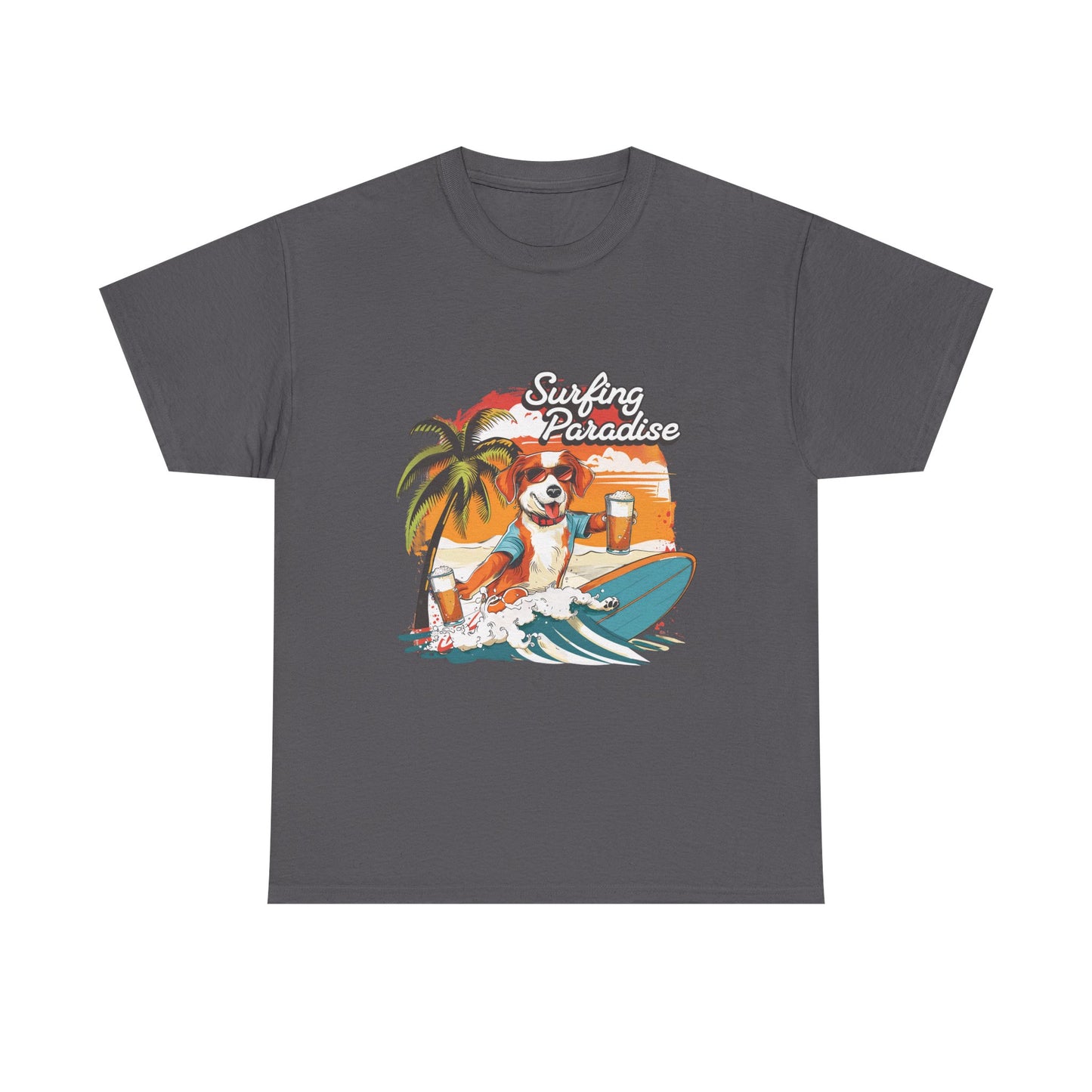 Surfing Paradise Dog T-Shirt – Retro Palm Beach Surf Tee