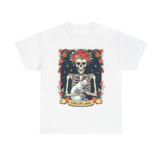 Cat Lady Skeleton T-Shirt — Floral Day of the Dead Cat Tee