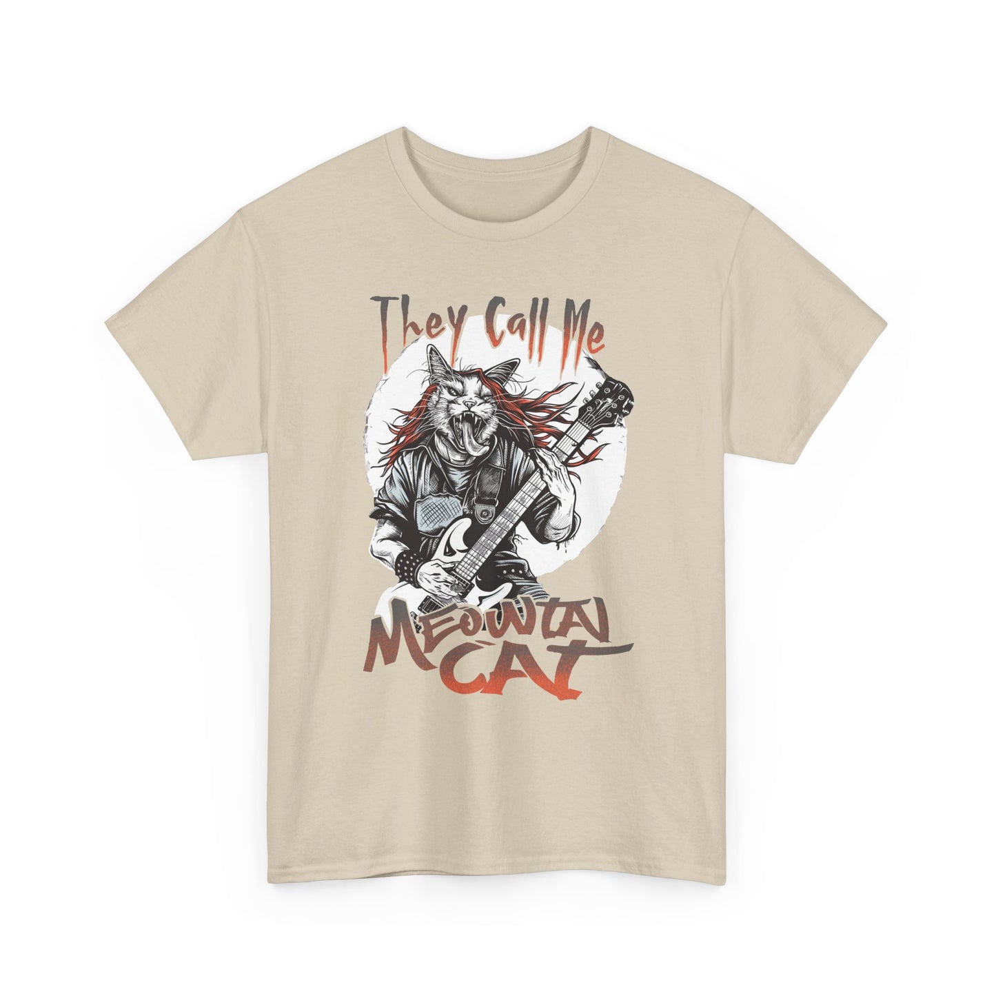 Meowtal Cat Guitar T-Shirt — "They Call Me Meowtal Cat" Rock Music Tee