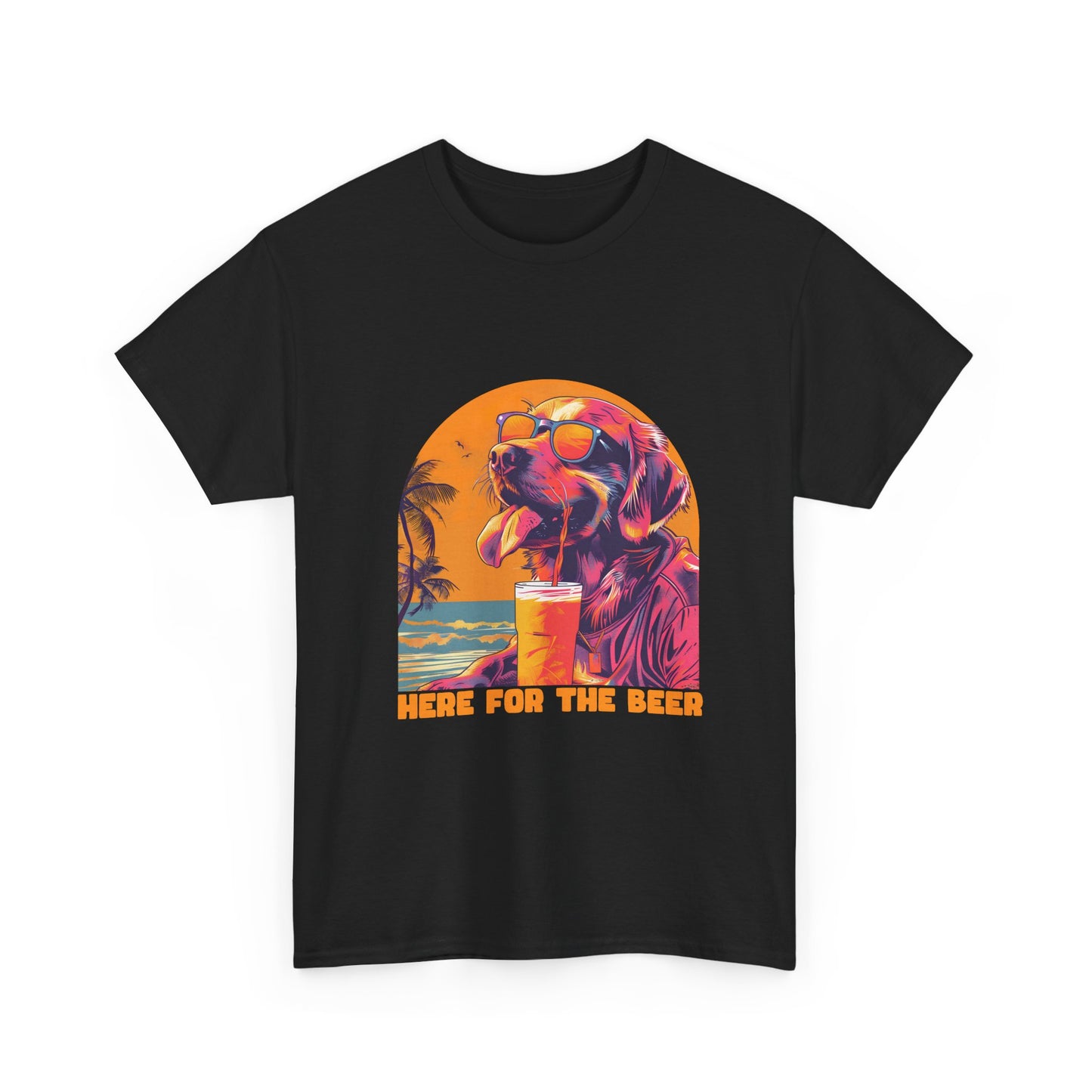 T-Shirt — 'Here For The Beer' Flamingo Beach Graphic Tee