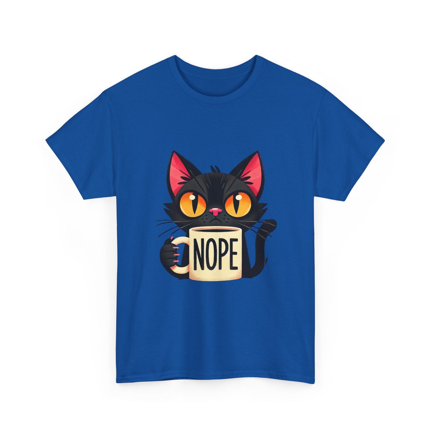 Cat 'Nope' T-Shirt — Cute Black Cat Holding 'NOPE' Mug Graphic Tee
