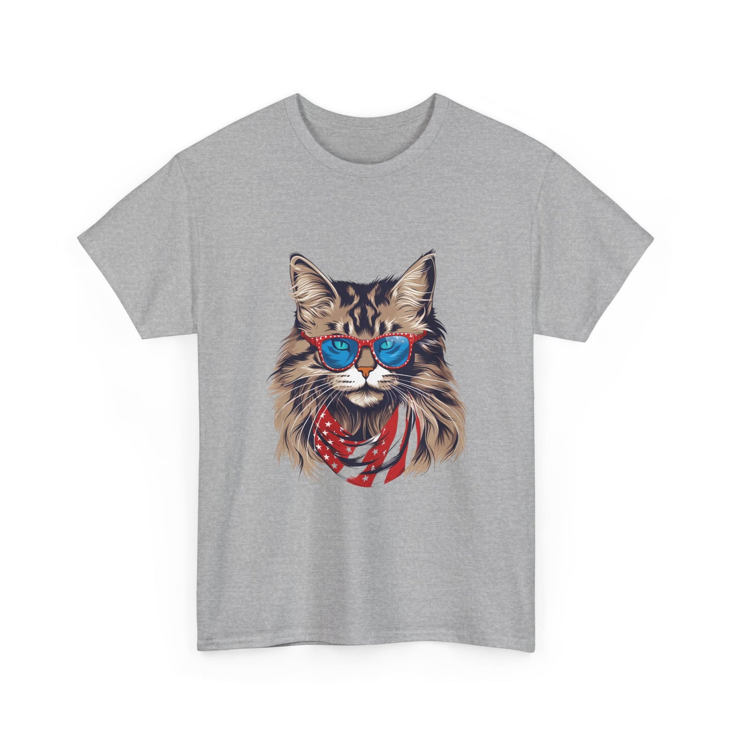 Patriotic Cat Tee — Cat with American Flag Bandana & Sunglasses T-Shirt