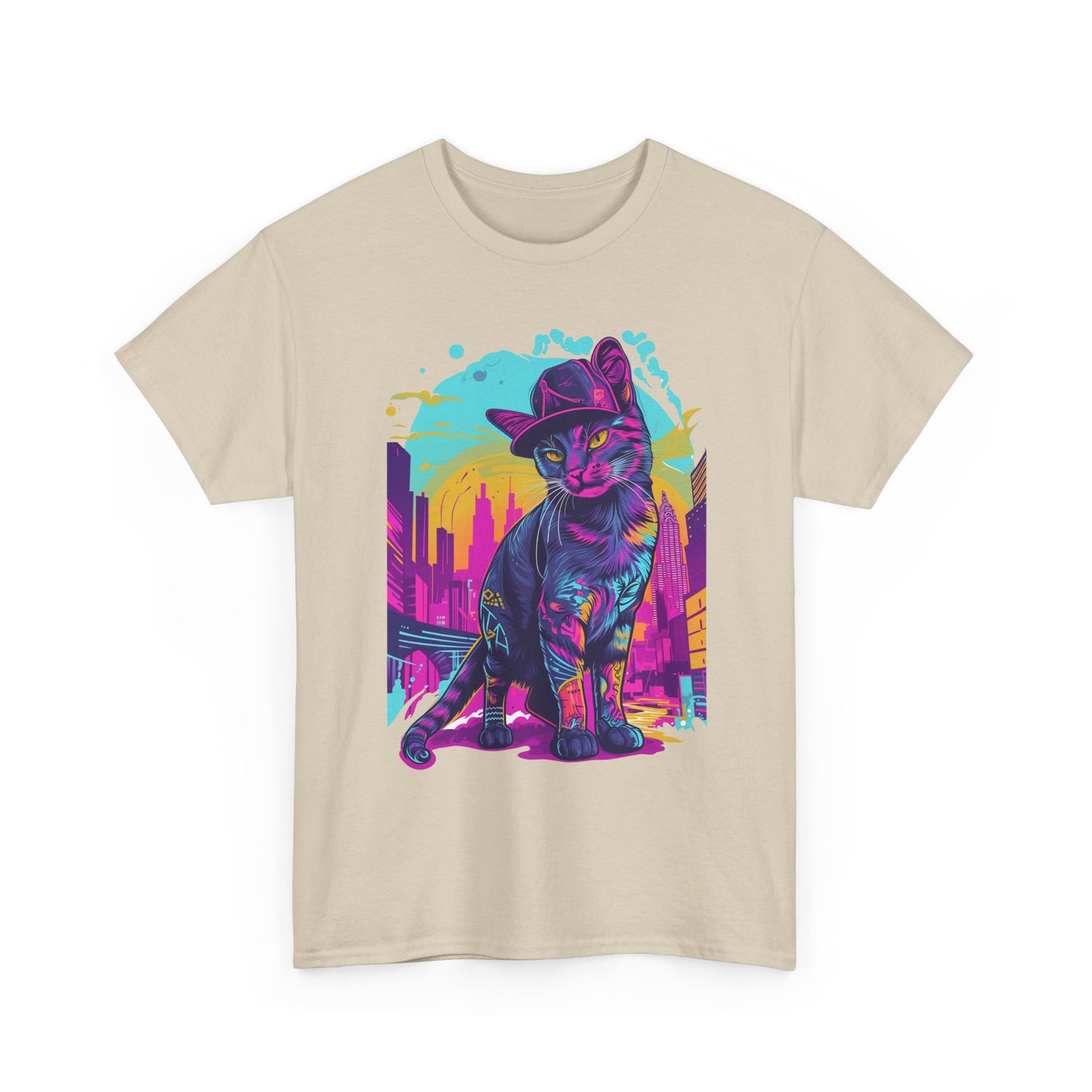 Neon City Cat Tee — Retro Vaporwave Cat T-Shirt