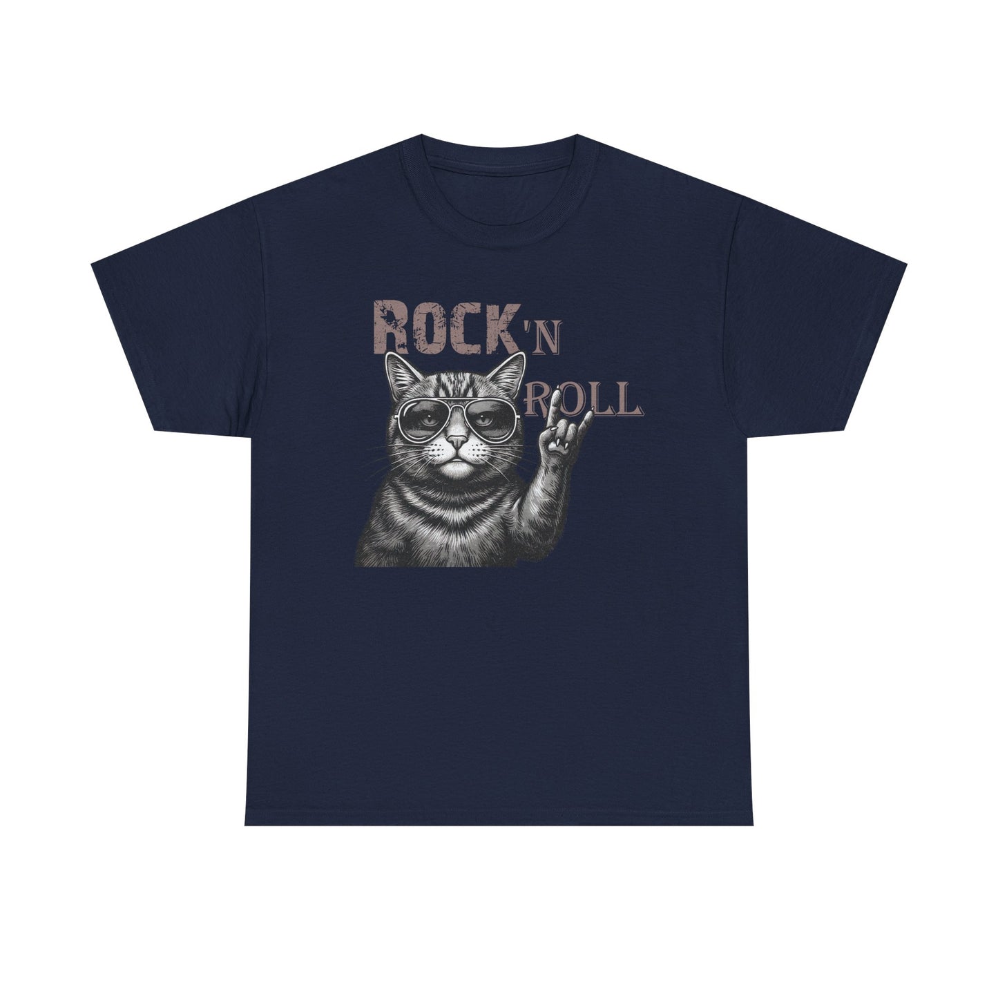 Rock 'N Roll Cat T-Shirt — Retro Cat Making Rock Hand Sign Tee