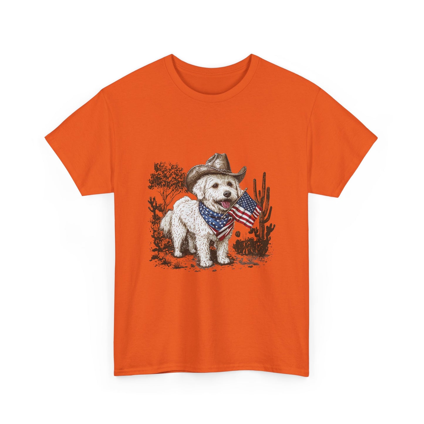 Patriotic Puppy Tee — Cowboy Dog with American Flag