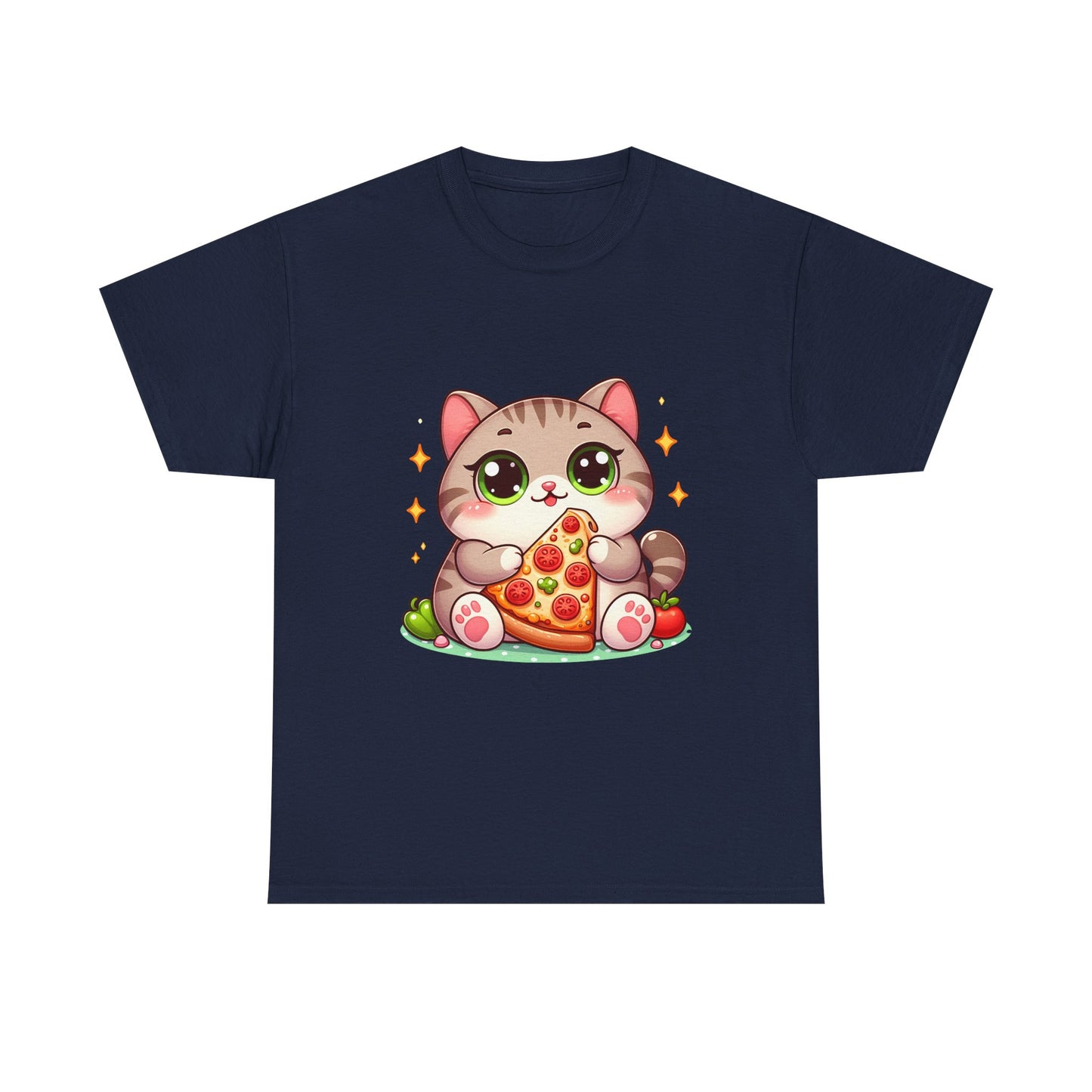 Cute Cat Eating Pizza T-Shirt — Kawaii Cat Pizza Tee