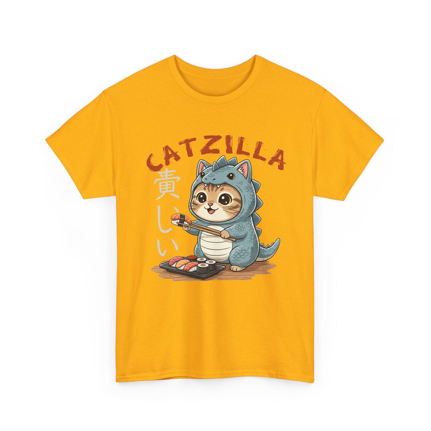 Catzilla T-Shirt — Cute Cat Dinosaur Costume Eating Sushi Graphic Tee