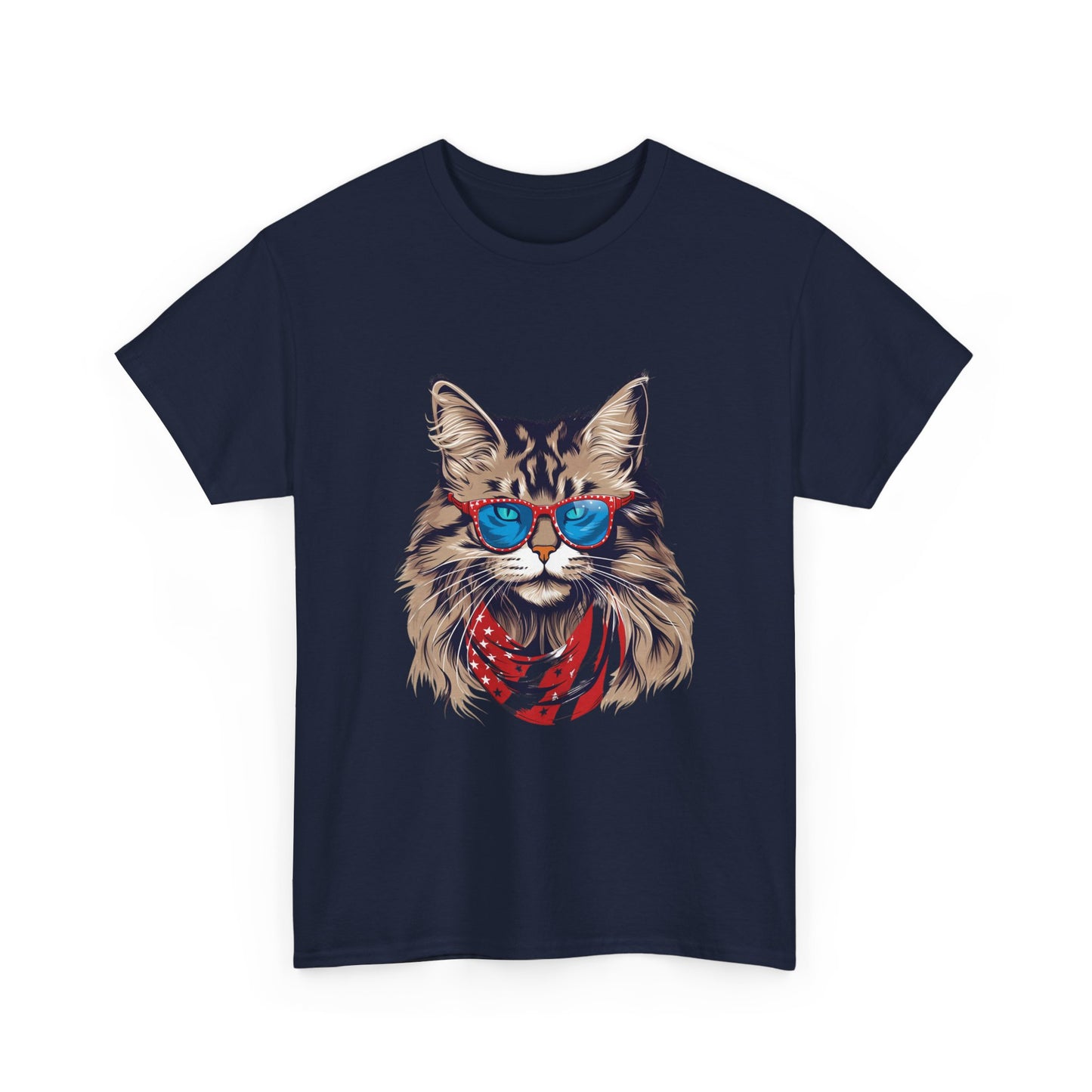 Patriotic Cat Tee — Cat with American Flag Bandana & Sunglasses T-Shirt