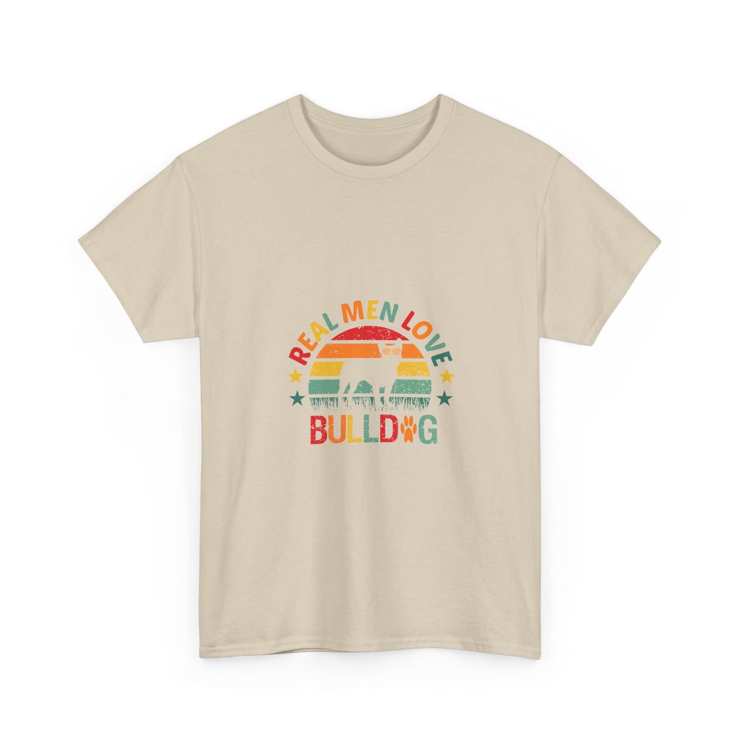 Bulldog T-Shirt — "Real Men Love Bulldog" Retro Rainbow Graphic Tee