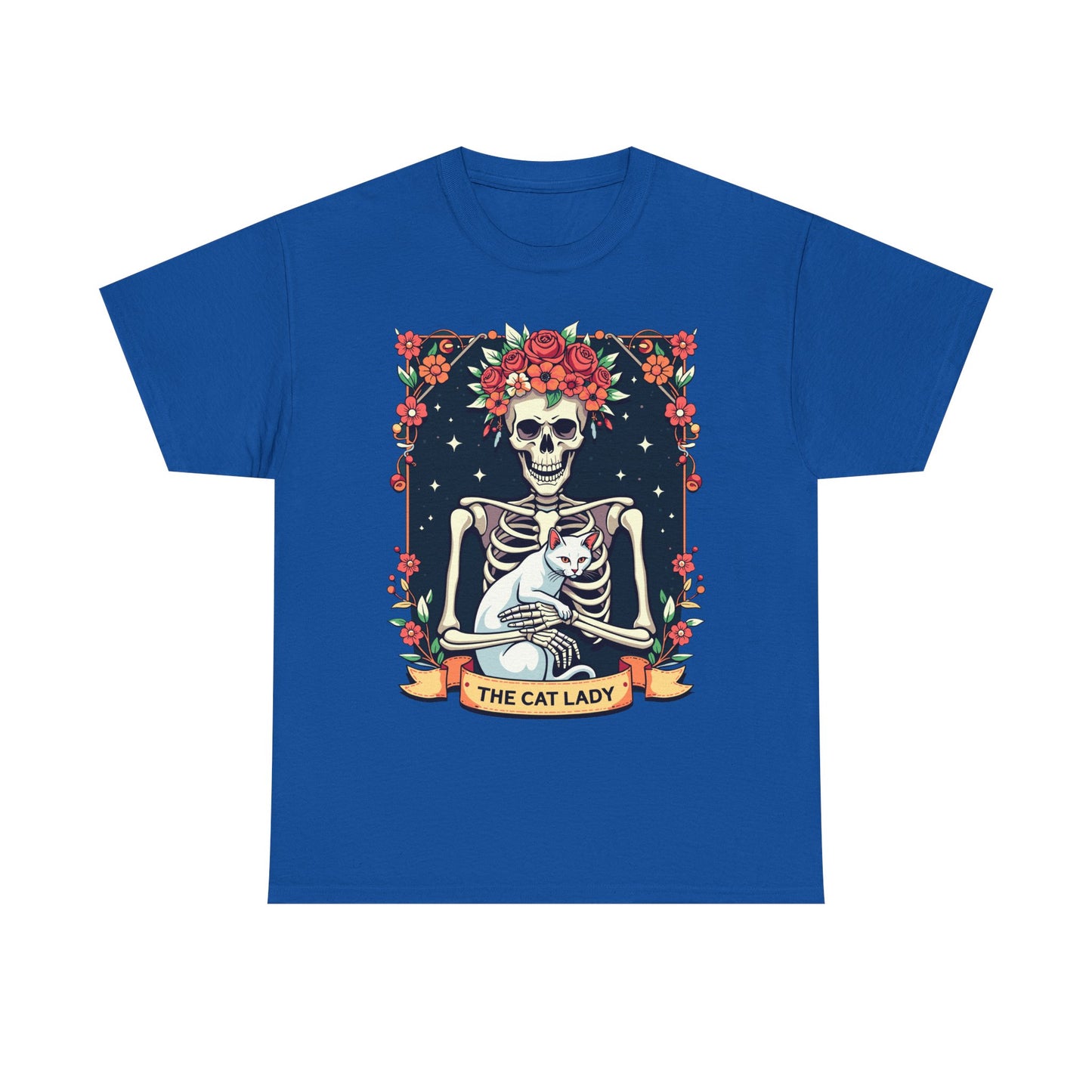 Cat Lady Skeleton T-Shirt — Floral Day of the Dead Cat Tee