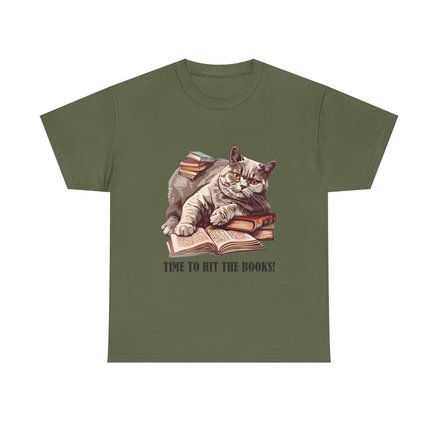 Cat & Books T-Shirt — "Time to Hit the Books" Cute Study Cat Tee