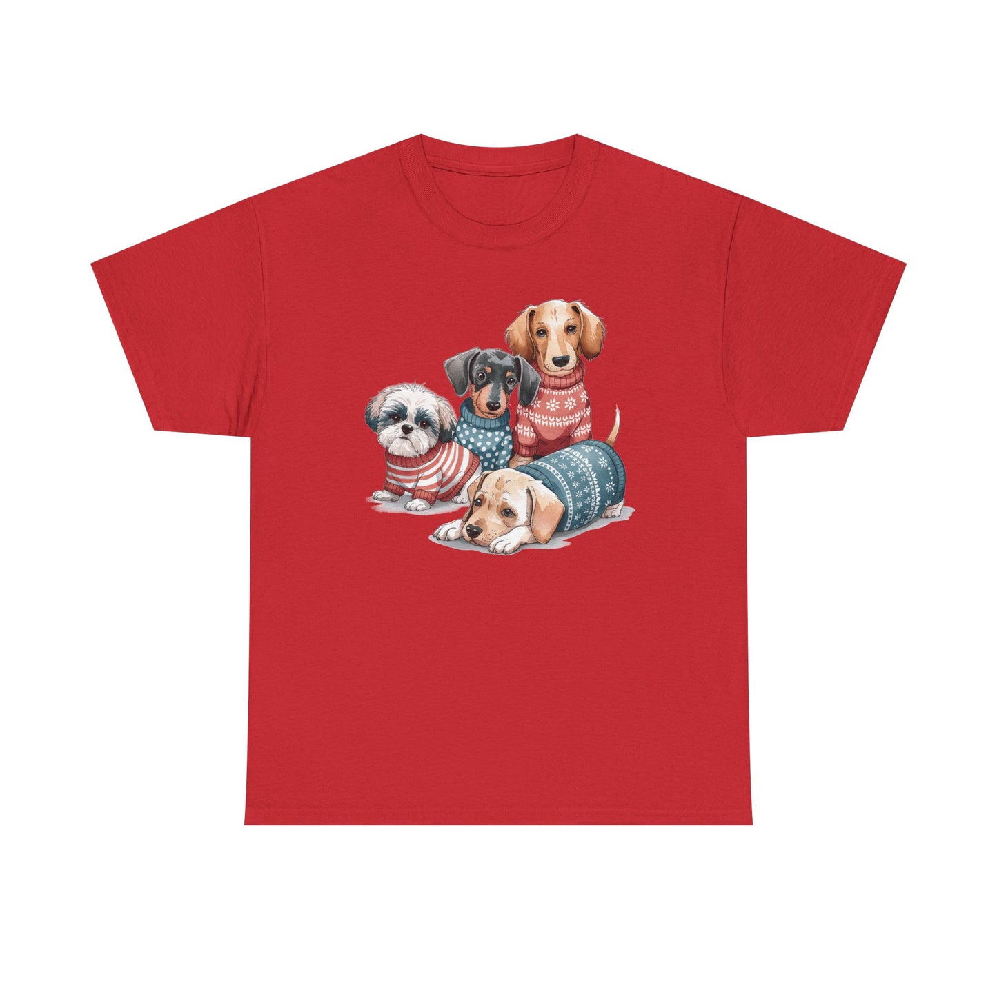 Dog Squad Tee — Cute Puppies in Cozy Sweaters Graphic T-Shirt