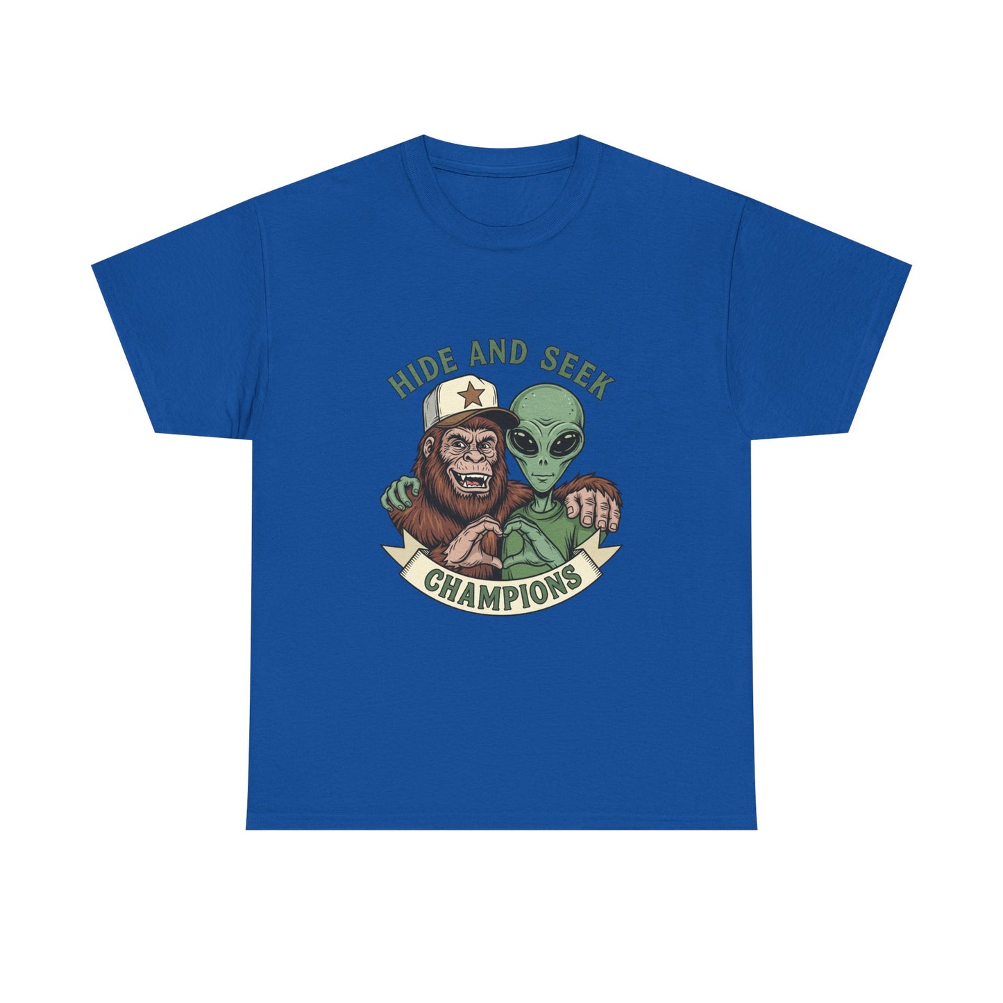 Hide and Seek Champions T-Shirt — Bigfoot & Alien Graphic Tee
