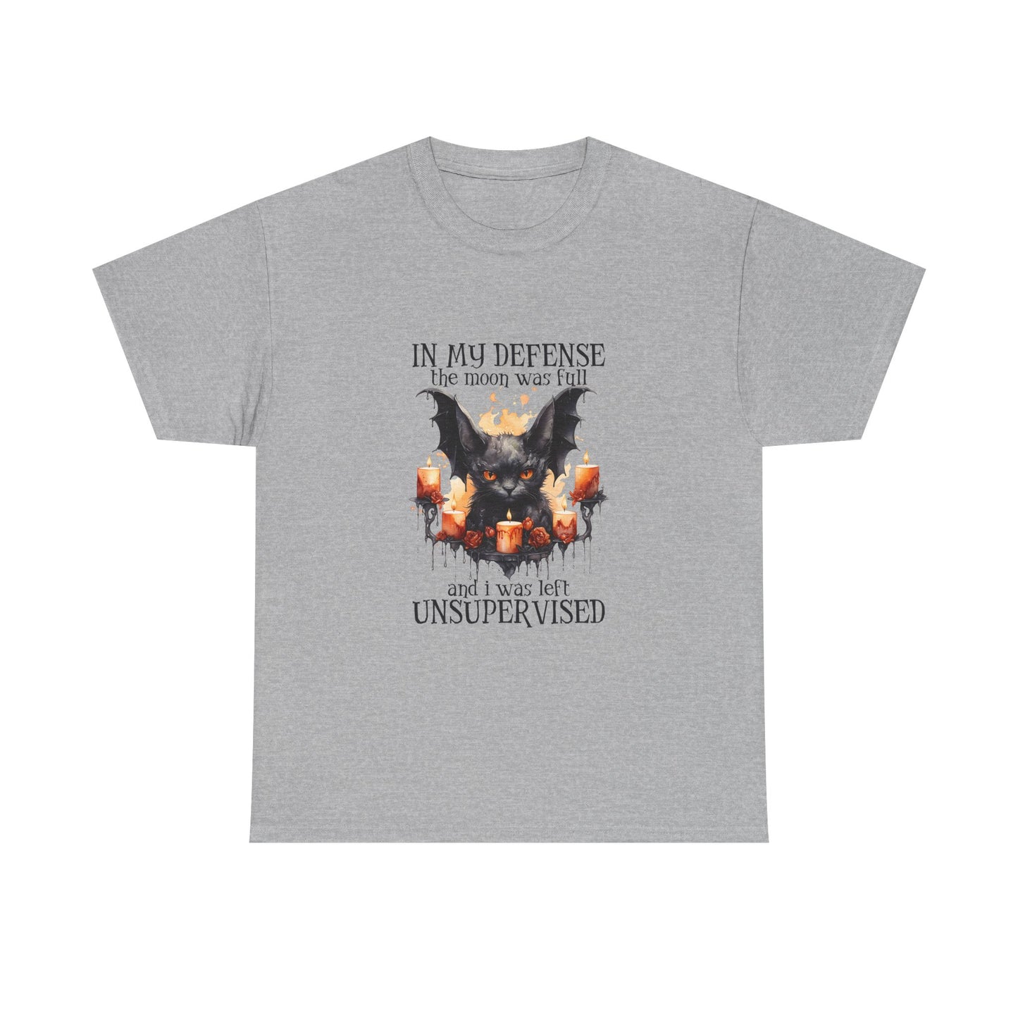 Bat Candle Tee - "In My Defense the Moon Was Full" Halloween Graphic T-Shirt