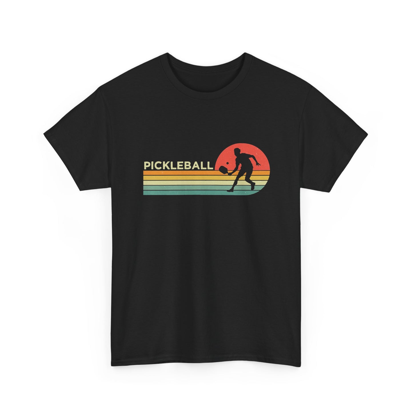 Pickleball Retro Sunset Tee — Vintage Striped Pickleball Player T-Shirt