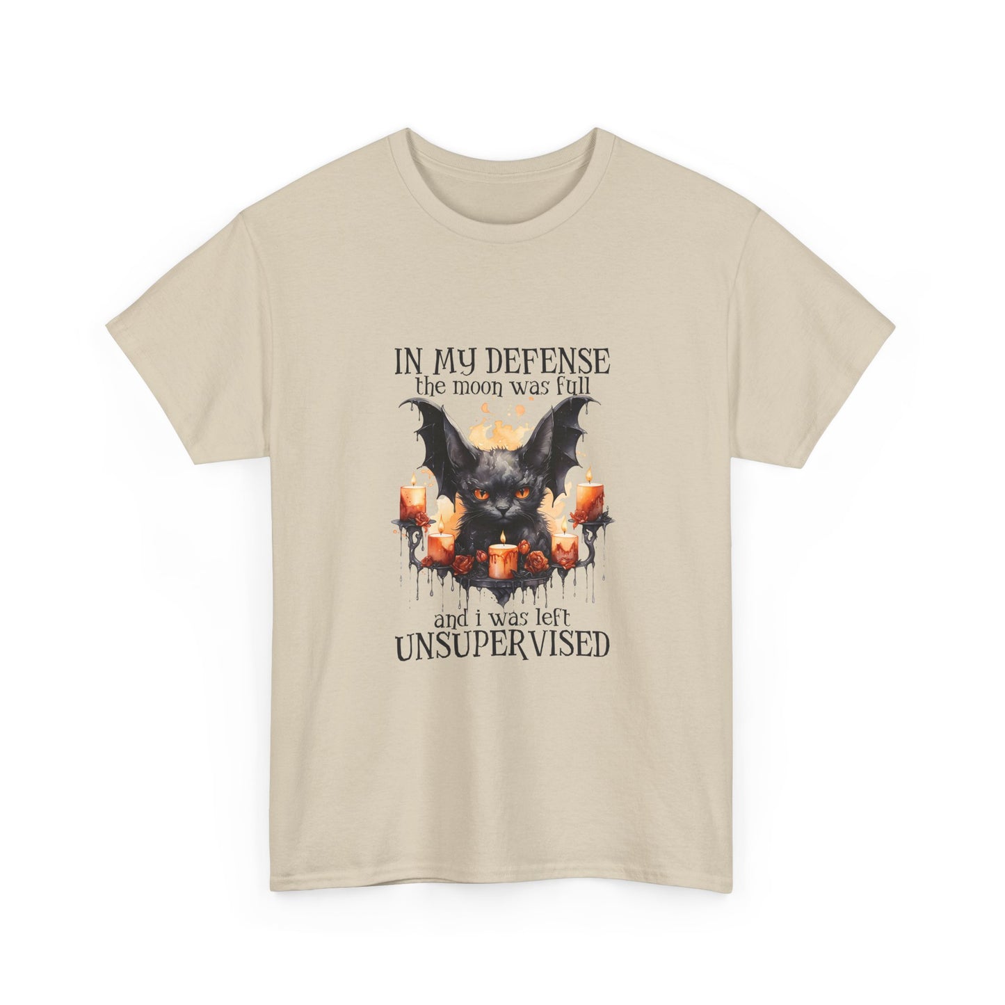 Bat Candle Tee - "In My Defense the Moon Was Full" Halloween Graphic T-Shirt
