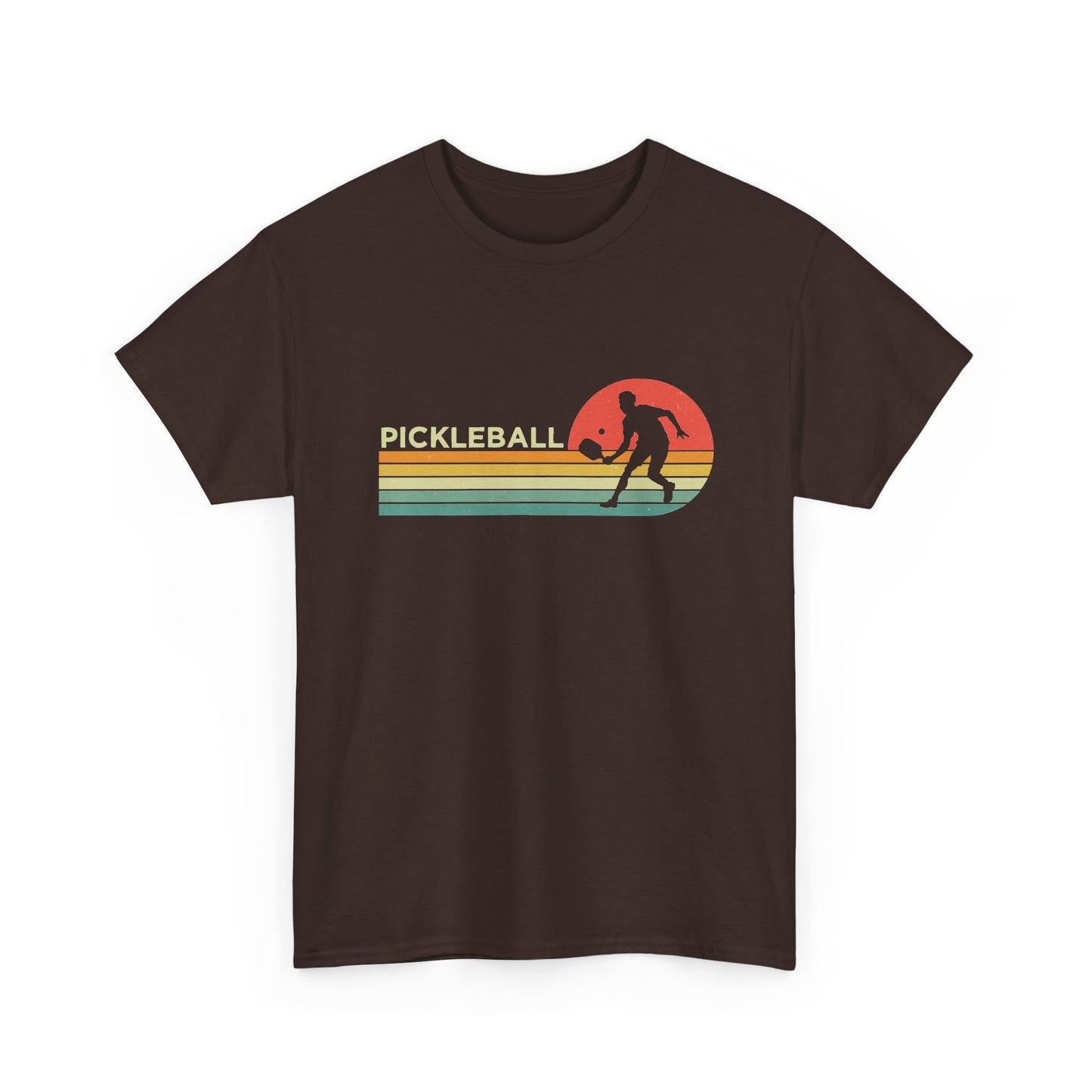 Pickleball Retro Sunset Tee — Vintage Striped Pickleball Player T-Shirt