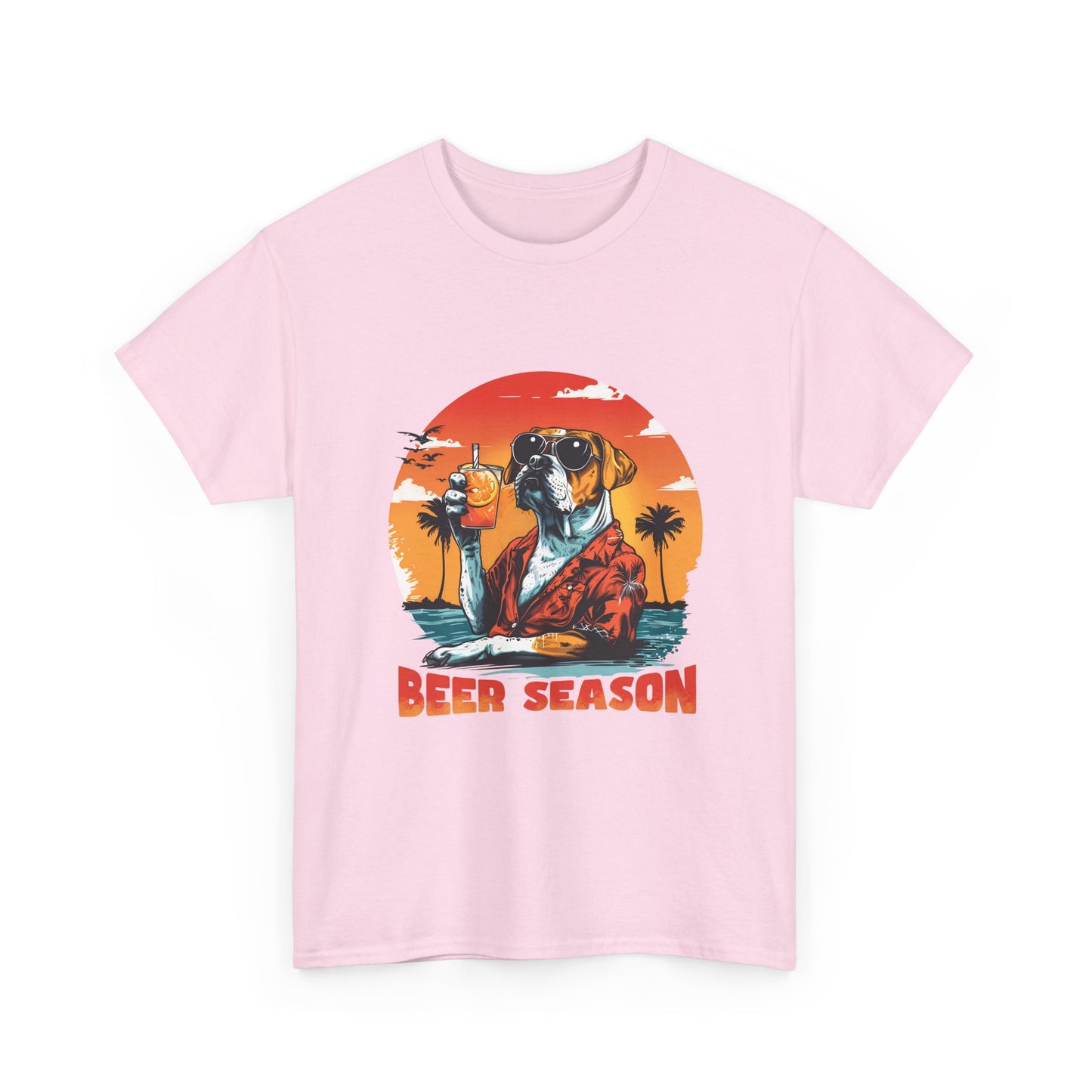Beer Season T-Shirt — Vintage Sunset Dog Holding Beer