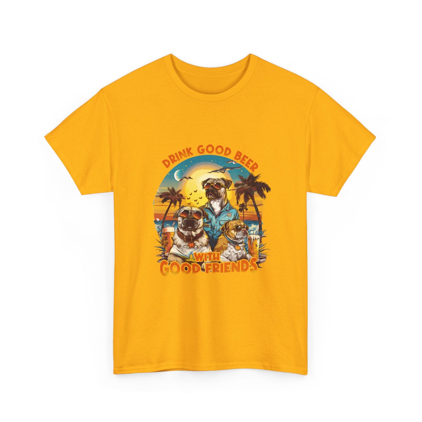 Beer & Pups T-Shirt — "Drink Good Beer with Good Friends" Retro Beach Tee
