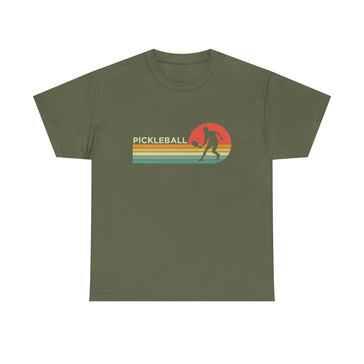 Pickleball Retro Sunset Tee — Vintage Striped Pickleball Player T-Shirt