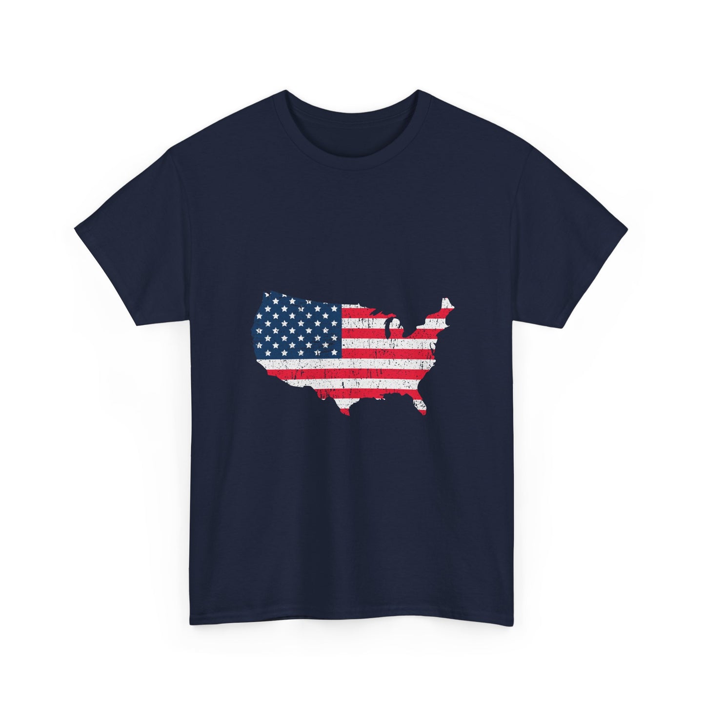USA Flag Map T-Shirt — Distressed American Flag Outline Tee