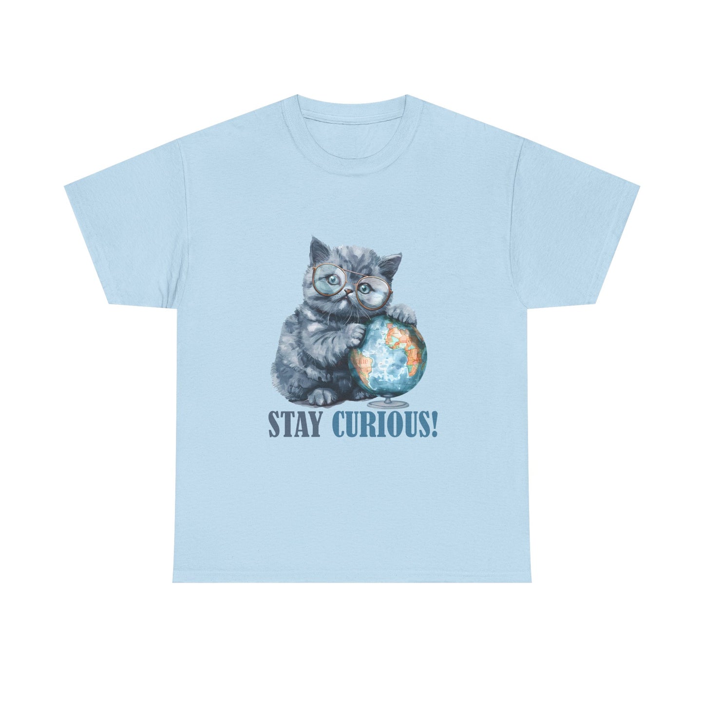Cat & Globe T-Shirt — "Stay Curious!" Cute Explorer Kitten Tee