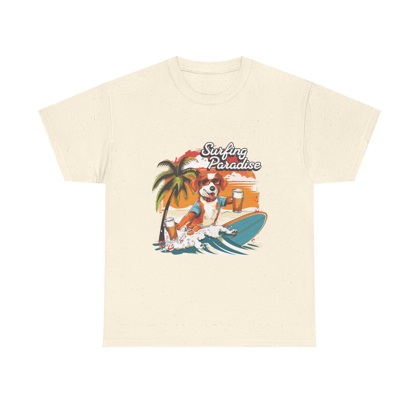 Surfing Paradise Dog T-Shirt – Retro Palm Beach Surf Tee