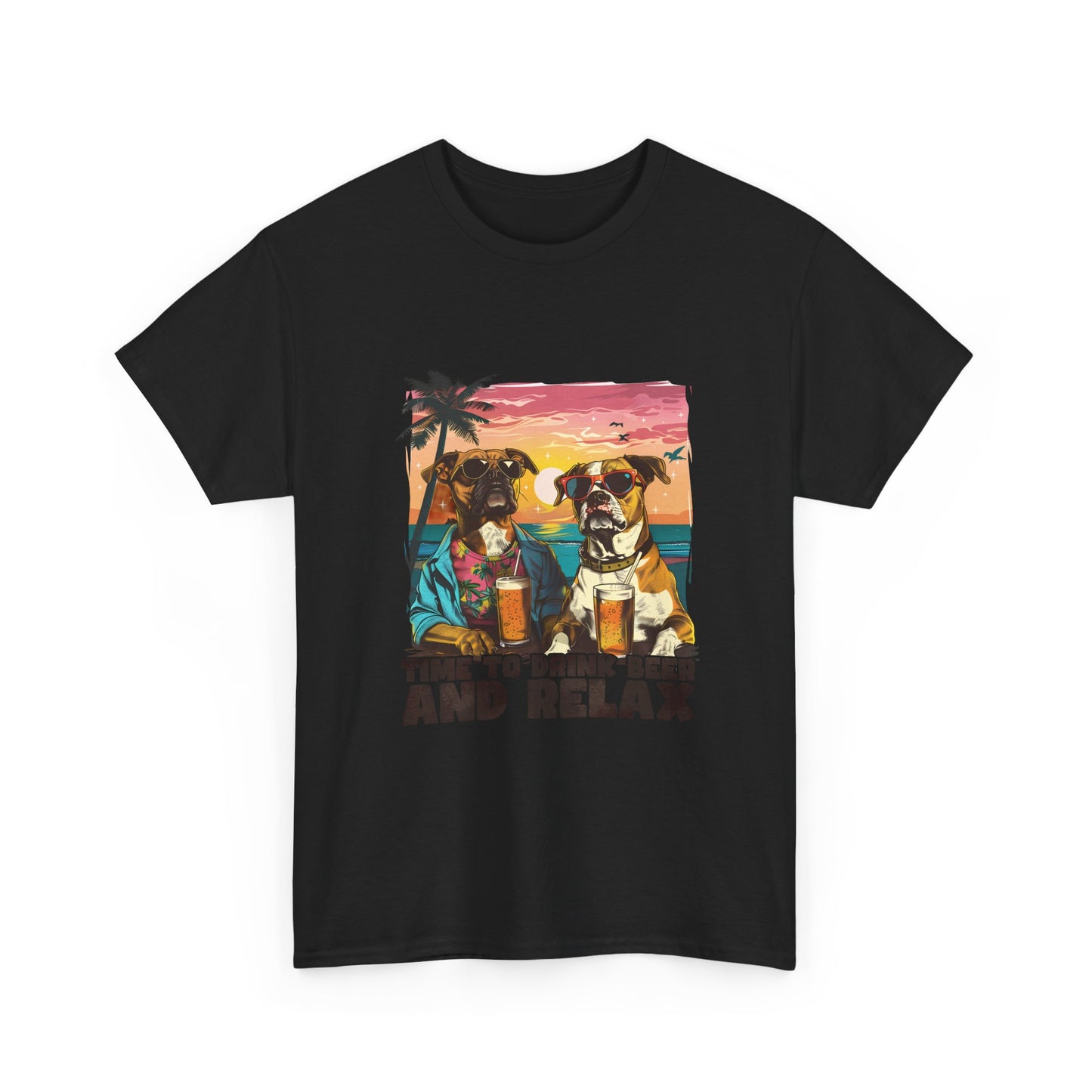 Time to Drink Beer and Relax T-Shirt — Retro Beach Dogs Design