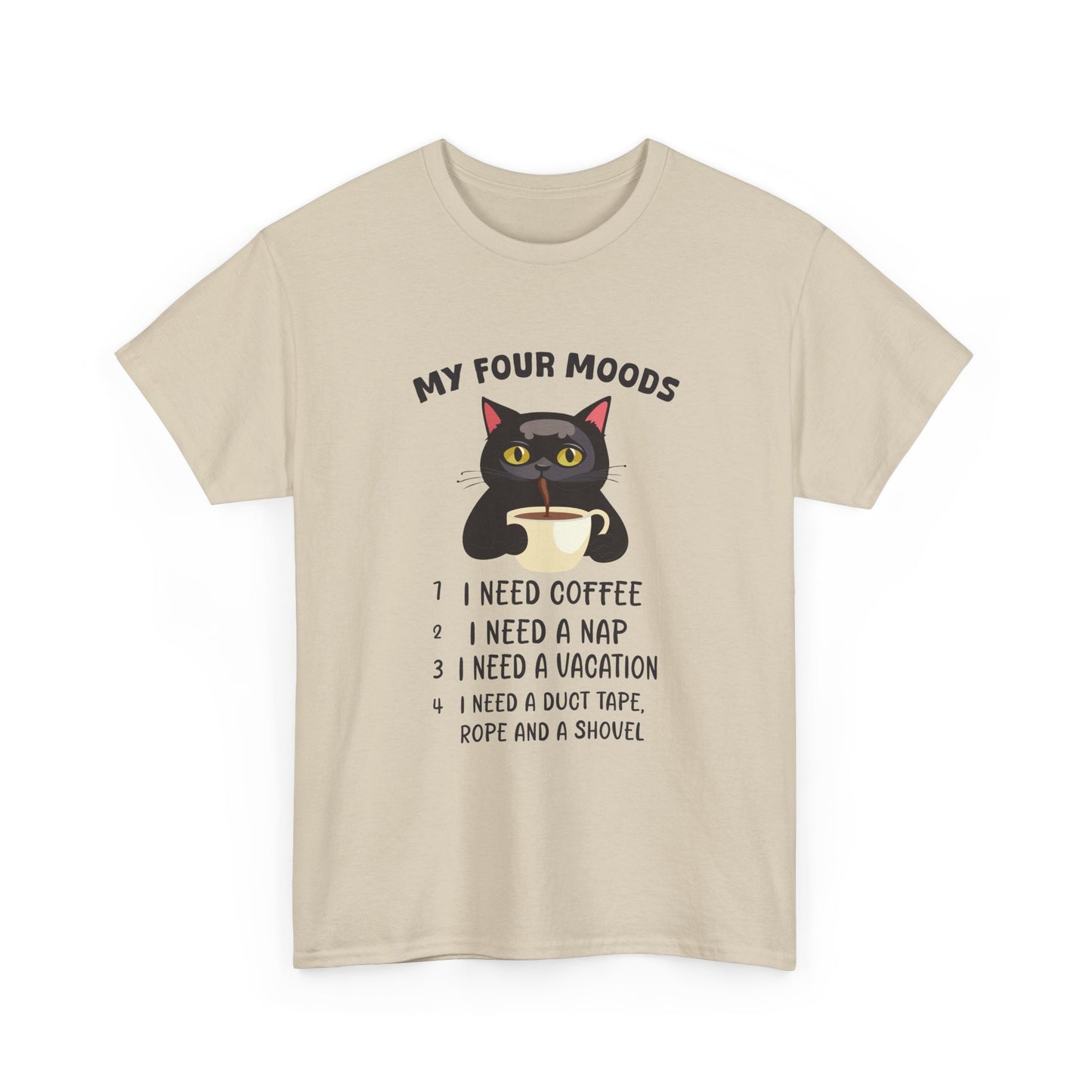 Cat 'My Four Moods' Coffee Tee — Funny Cat Coffee Shirt