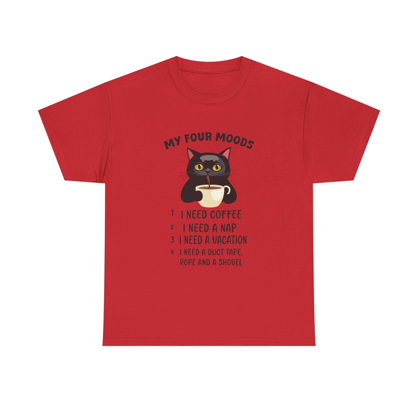Cat 'My Four Moods' Coffee Tee — Funny Cat Coffee Shirt
