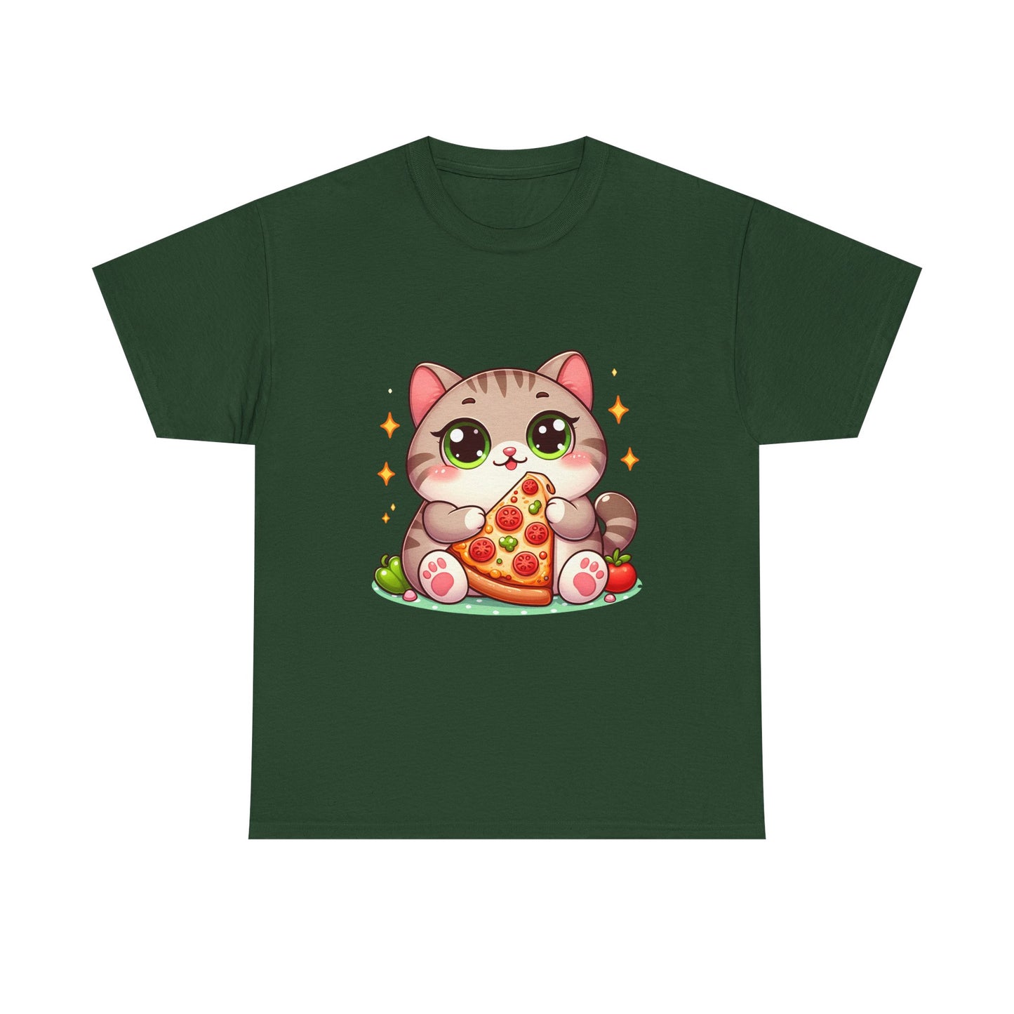 Cute Cat Eating Pizza T-Shirt — Kawaii Cat Pizza Tee