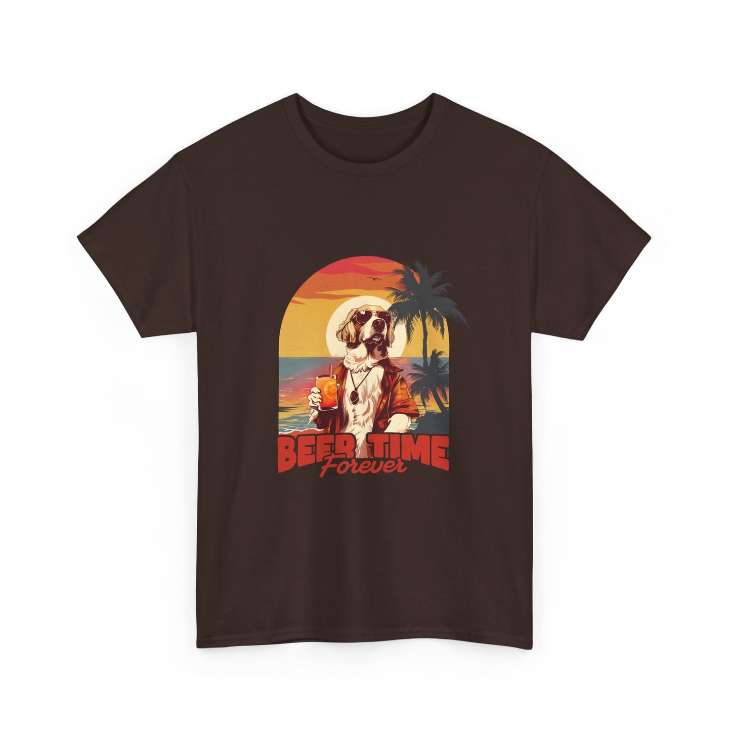 Beer Time Forever T-Shirt — Retro Beach Dog Vacation Tee