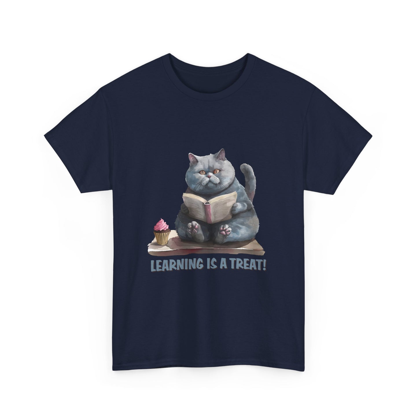 Cat Reading T-Shirt — "Learning Is a Treat" Cute Book Lover Tee