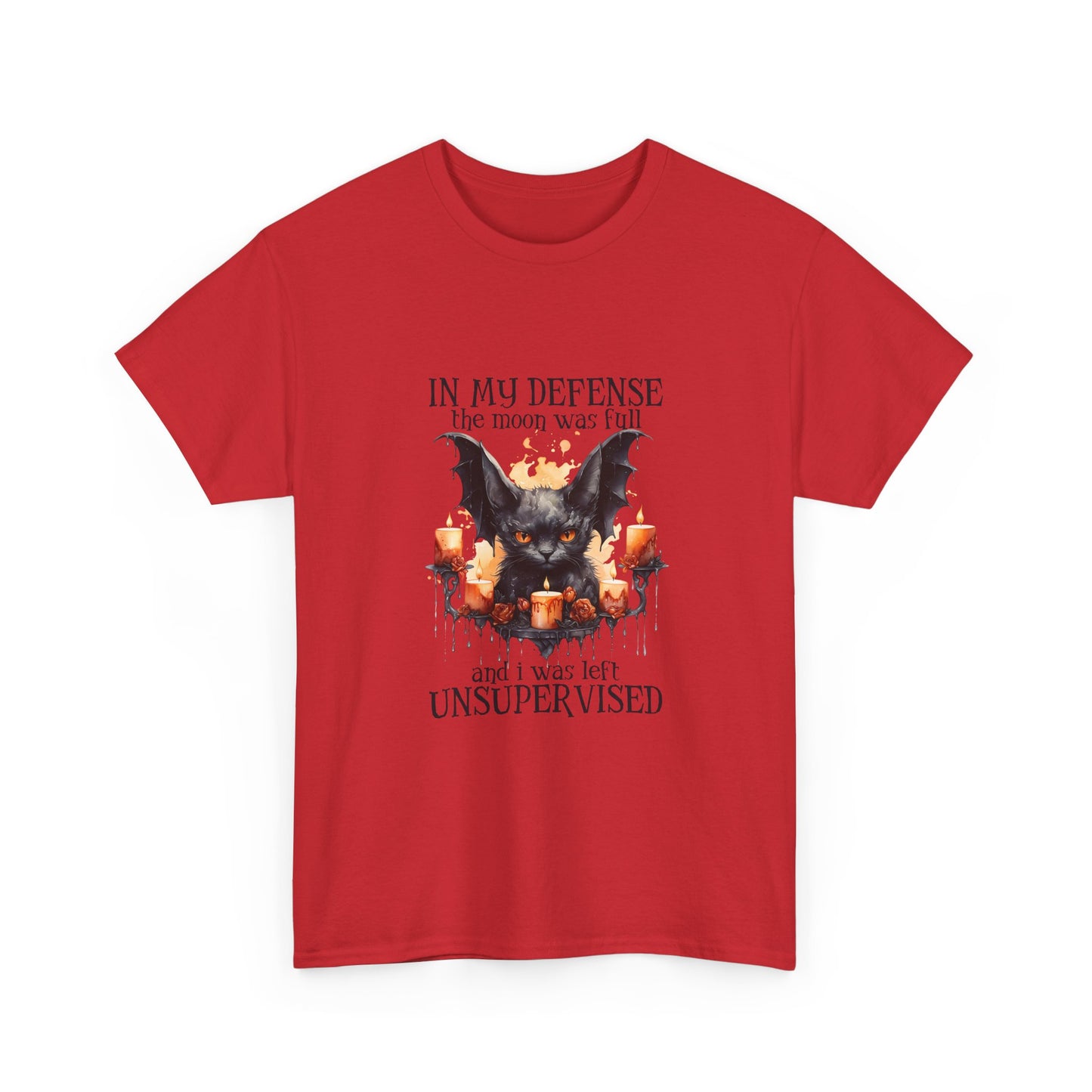 Bat Candle Tee - "In My Defense the Moon Was Full" Halloween Graphic T-Shirt