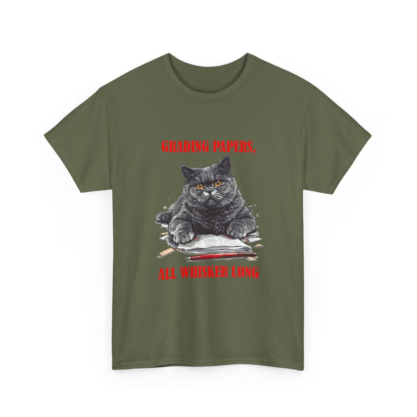 Teacher Cat T-Shirt — "Grading Papers, All Whisker Long" Funny Teacher Gift