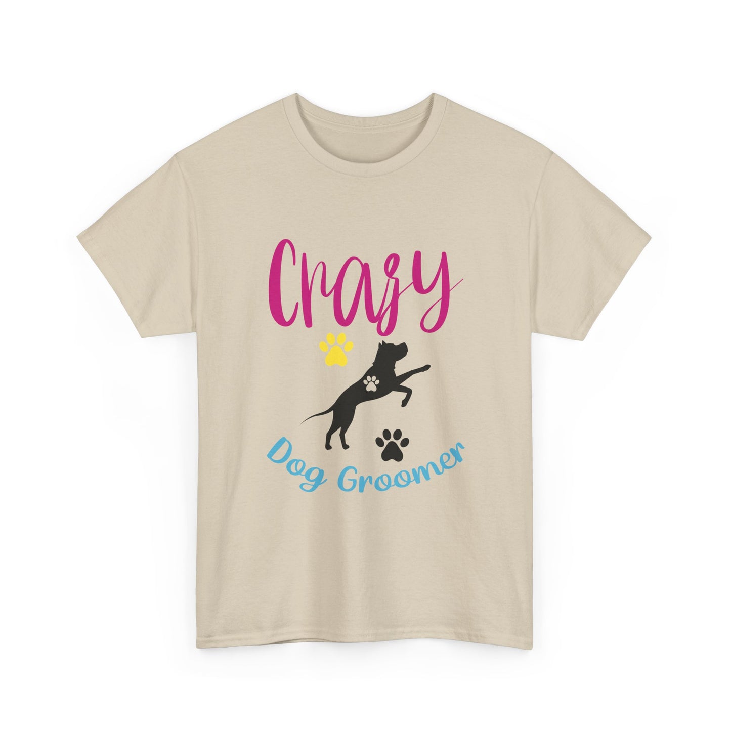 Crazy Dog Groomer T-Shirt — Funny Paw Print Grooming Tee for Pet Stylists