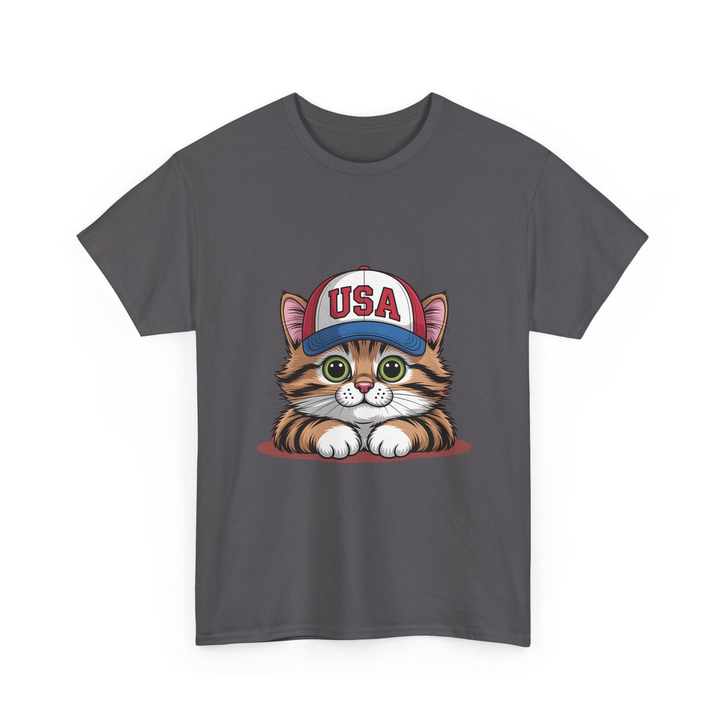 USA Kitten T-Shirt – Cute Cat Wearing USA Cap, Patriotic Fourth of July Tee