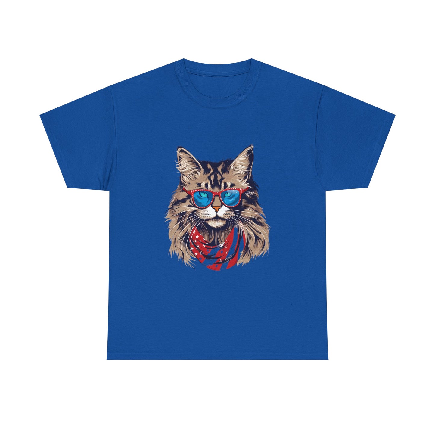 Patriotic Cat Tee — Cat with American Flag Bandana & Sunglasses T-Shirt