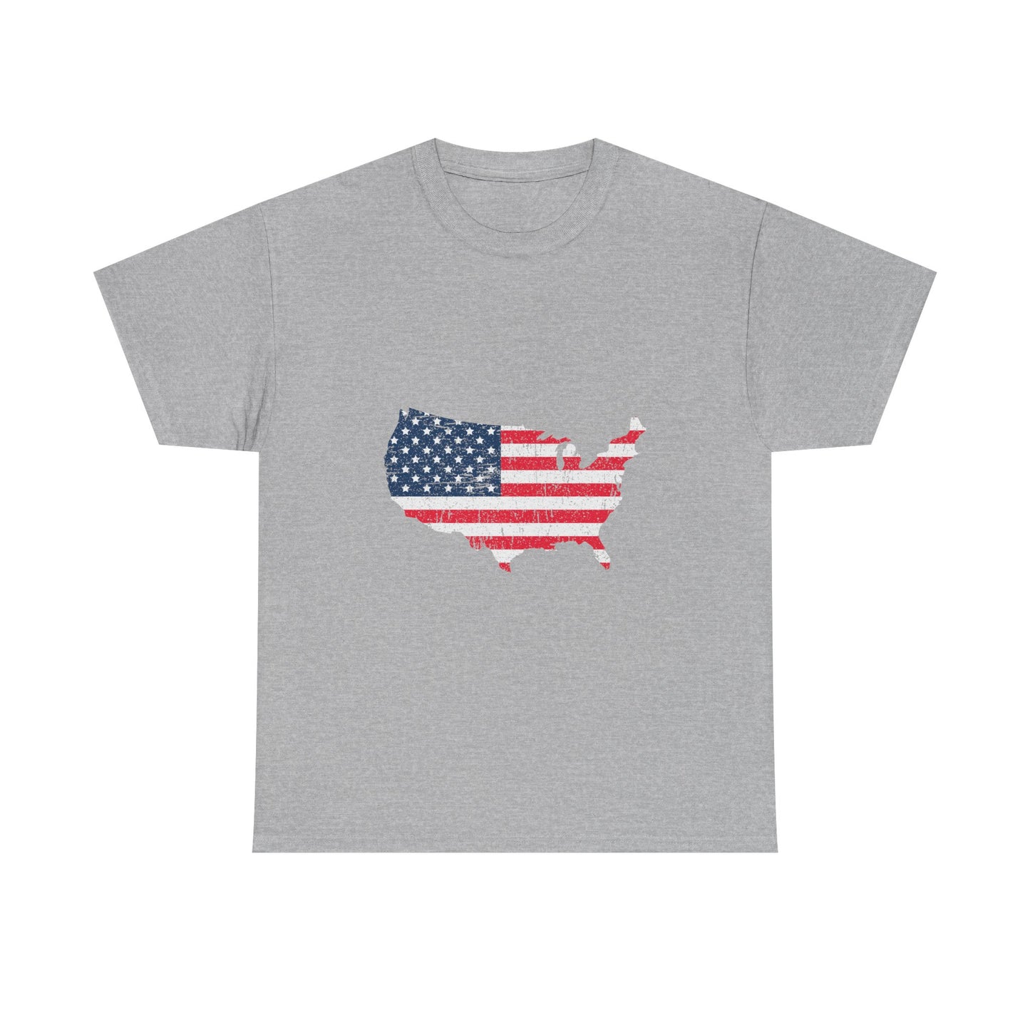 USA Flag Map T-Shirt — Distressed American Flag Outline Tee