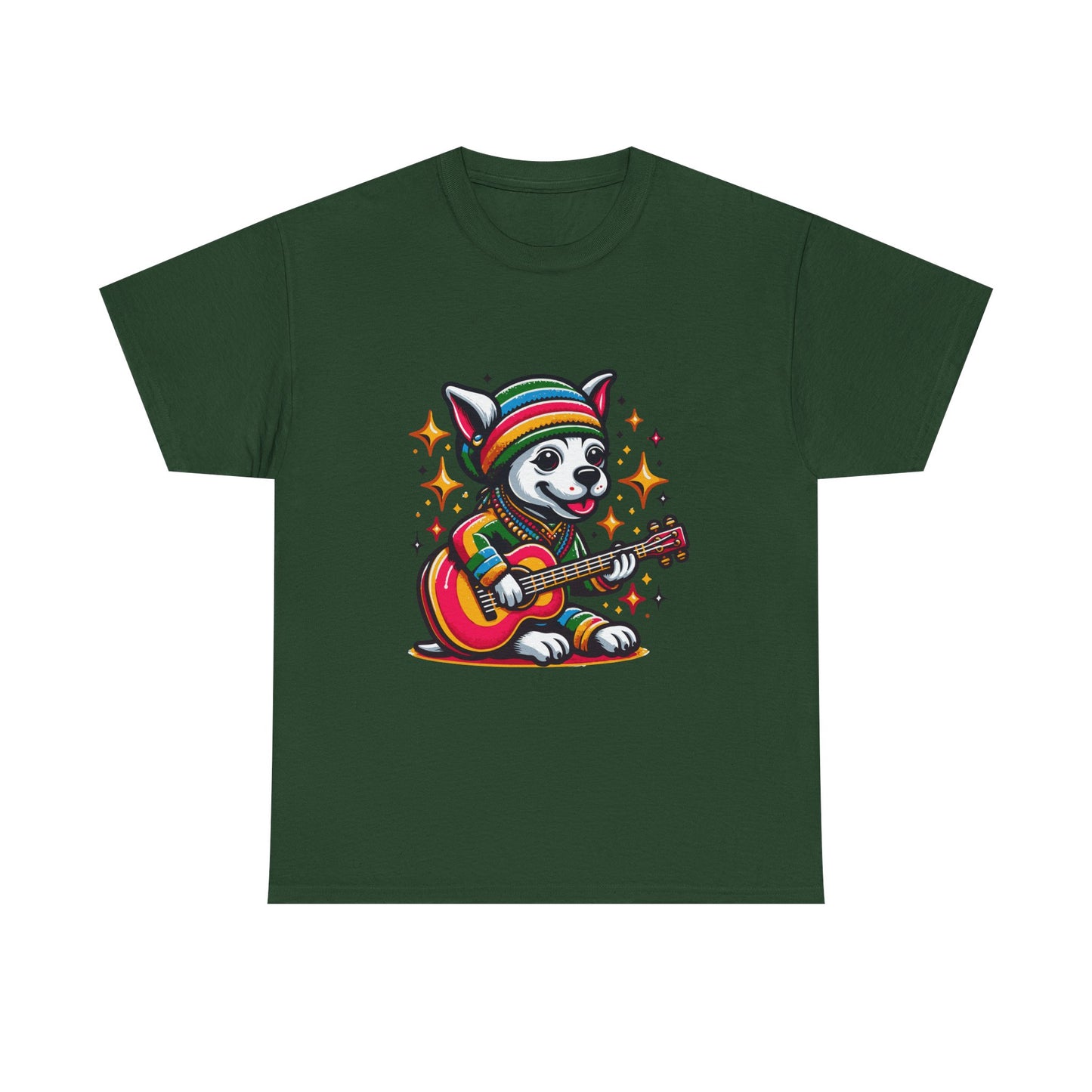 Pup Reggae Guitar Tee — Cute Dog Playing Guitar Graphic T-Shirt