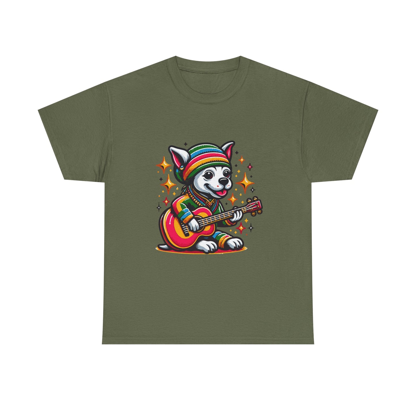 Pup Reggae Guitar Tee — Cute Dog Playing Guitar Graphic T-Shirt