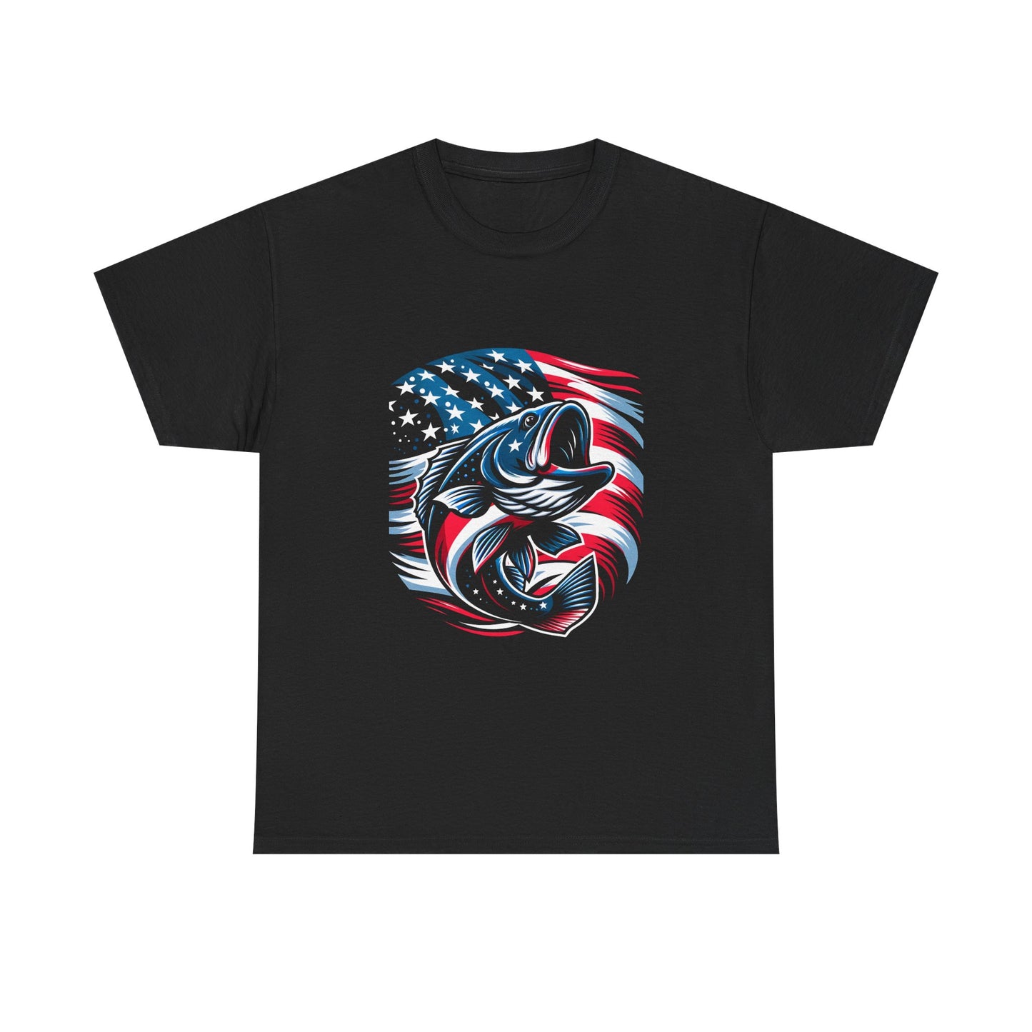 Fishing Bass T-Shirt with American Flag — Patriotic Angler Tee