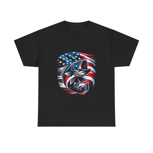 Fishing Bass T-Shirt with American Flag — Patriotic Angler Tee