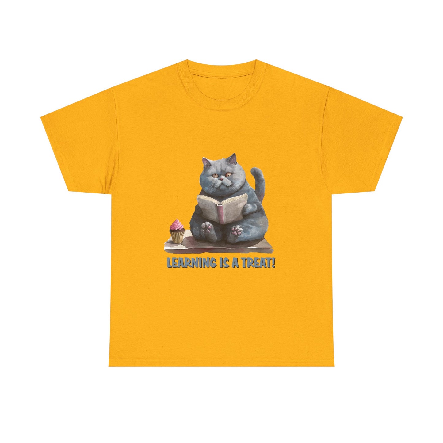 Cat Reading T-Shirt — "Learning Is a Treat" Cute Book Lover Tee